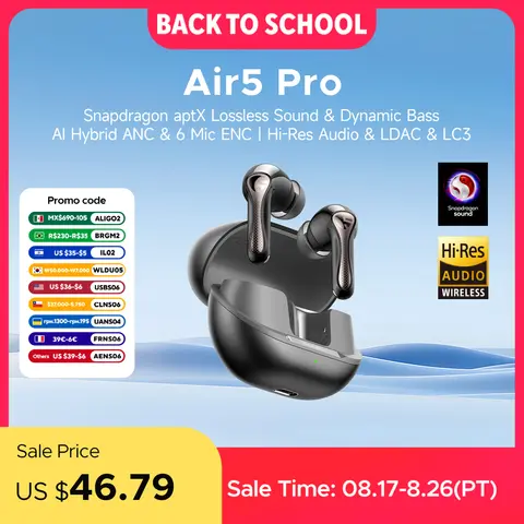 SOUNDPEATS Air5 Pro Wireless Earphones 55 dB Adaptive Hybrid ANC Bluetooth 5.4 Earbuds, Hi-Res LDAC AptX Lossless,6 Mics AI ENC