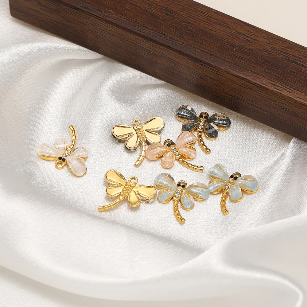 3 Stück Edelstahl-Zirkon-Muschel-Libellen-Anhänger für Kinder-Halsketten, DIY-Schmuck für Frauen, Ohrringe, Armbänder für Kinder – Detail 5