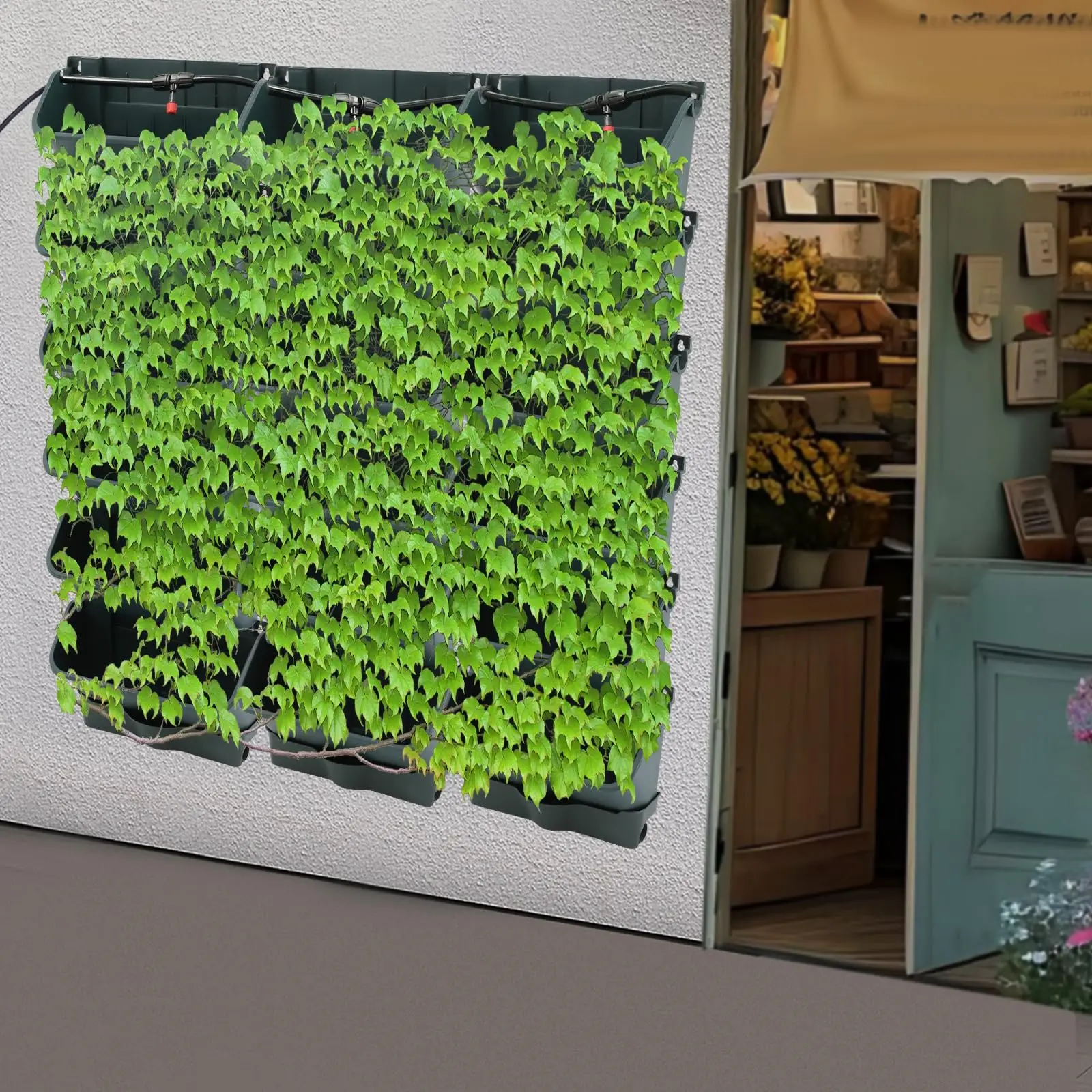 Plantador de parede com rega automática, conjunto de plantador de jardim vertical com 18 potes, vasos de cultivo de plantas empilháveis com temporizador eletrônico fo