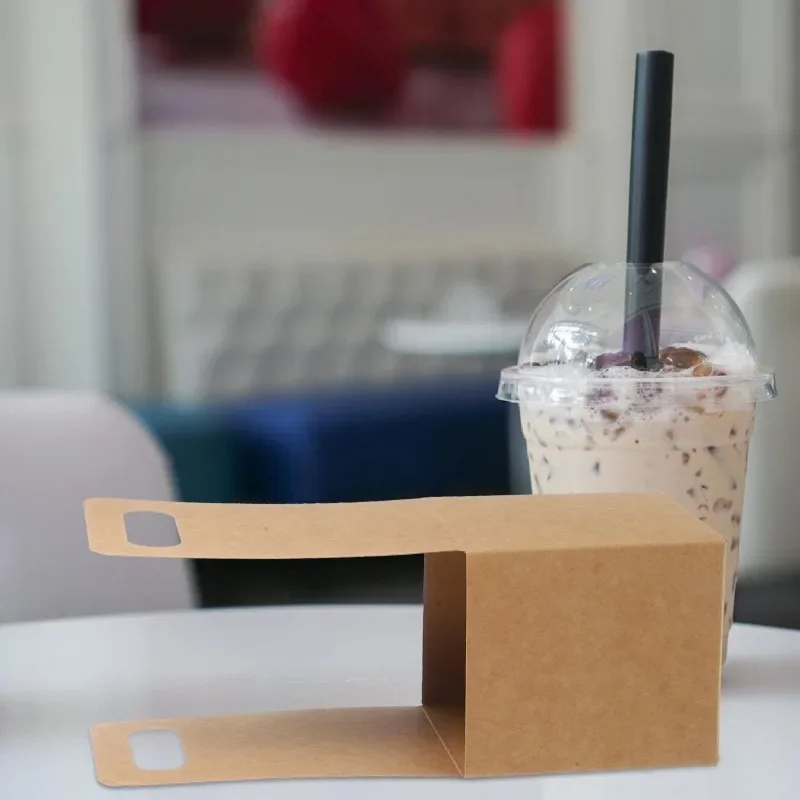 10Pcs Kraft Paperboard Drink Carrier Single Cup Holder Portable Foldable with Handle for Hot Cold Beverages Takeout Suitable
