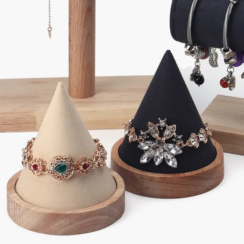 Wooden Cone Jewelry Tray Solid Wood Display Stand Bangle Bracelet Watch Holder Jewelry Display Props Tray