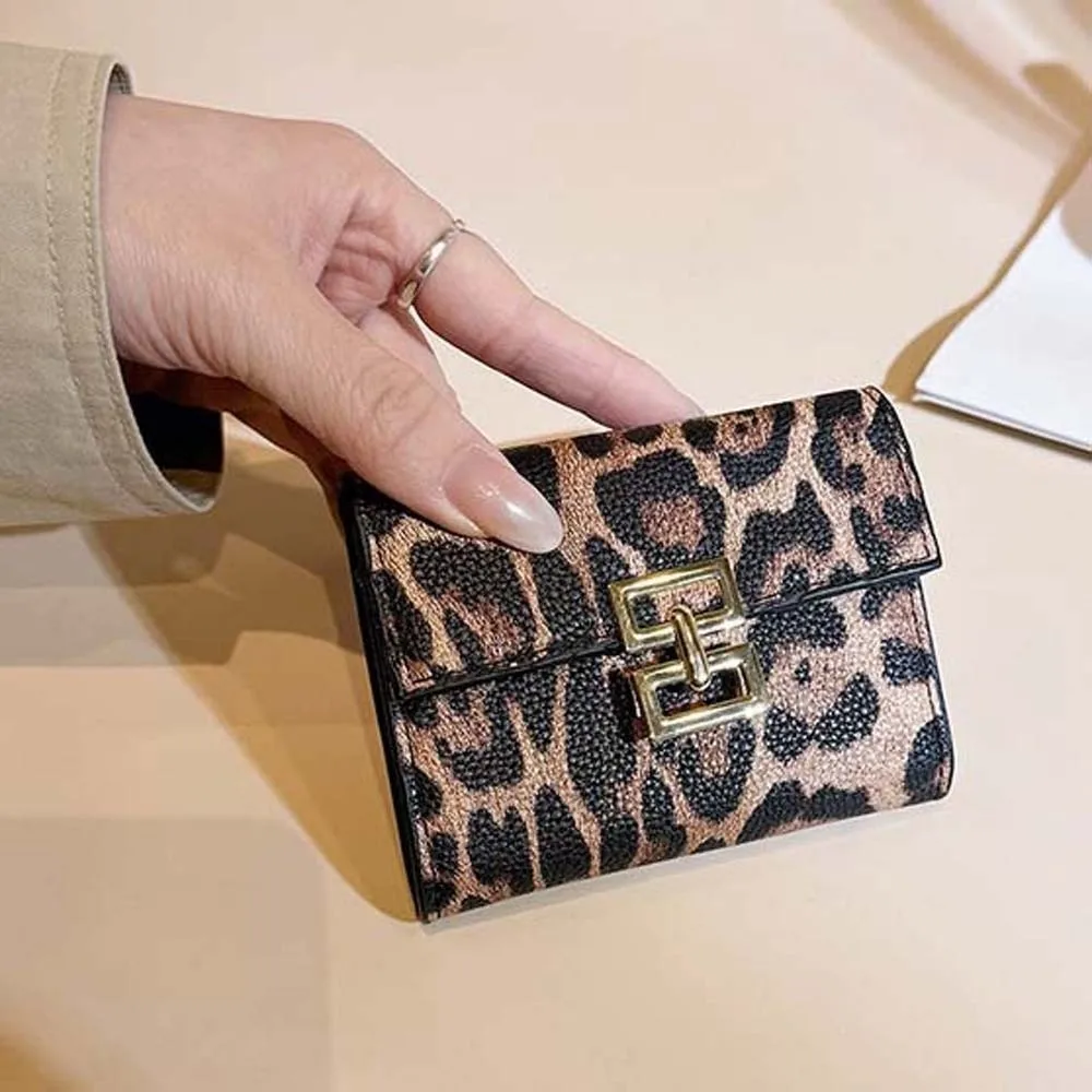 Versatile Portable Leopard Print Wallet Multiple Card Mini Short Square Purse Classic Korean Style PU Card Bag Girls