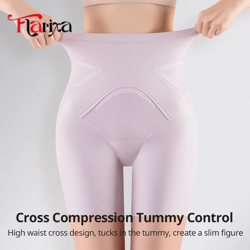 Flarixa High Waist Ice Silk Shapewear Shorts Cross Compression Tummy Control Butt Lifter Panties Anti-chafing Shaper Under Dress