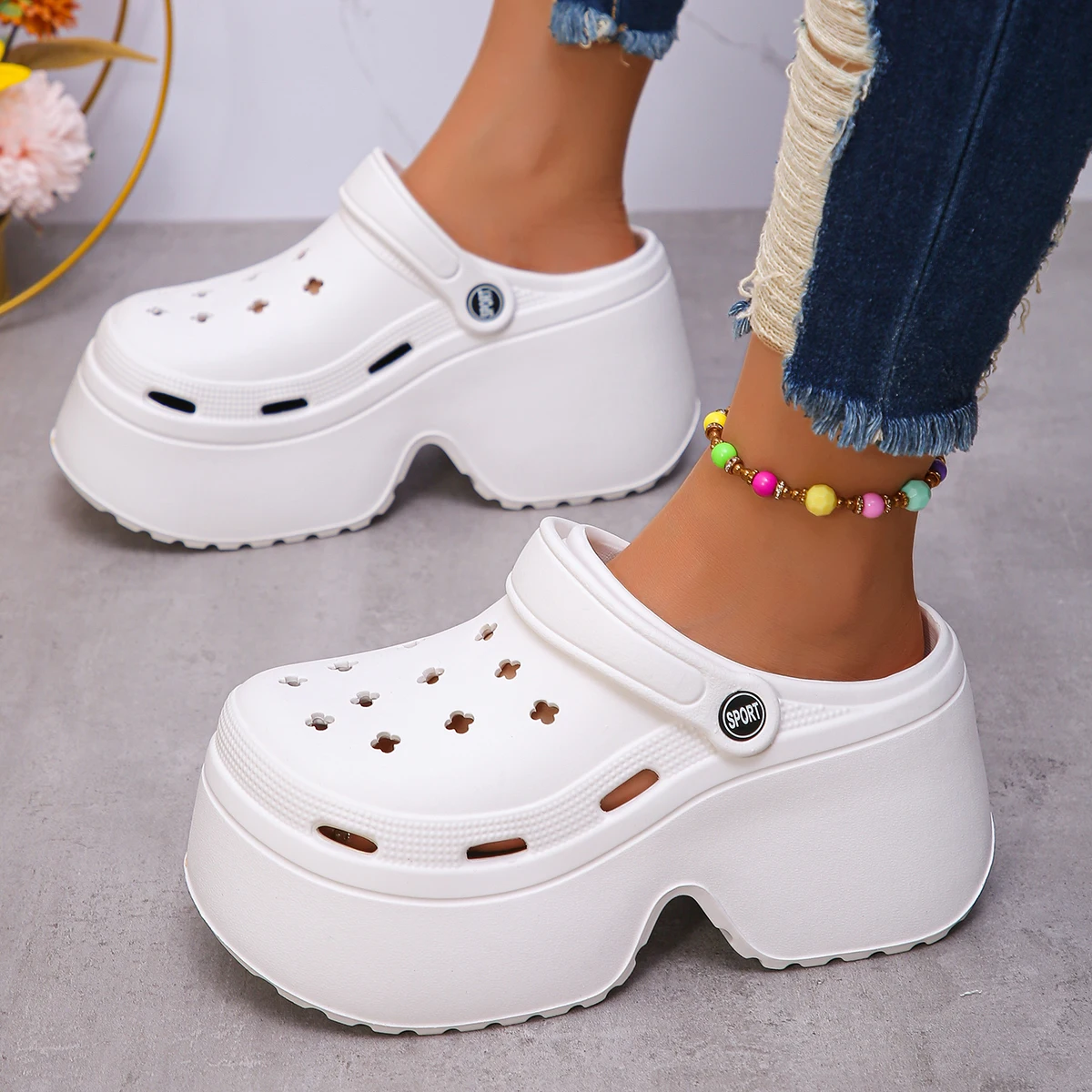 Women\'s Closed Toe Platform Clogs 2024 Summer Hollow Out Wedge Heels Sandals Woman Thick Bottom Non Slip Beach Slides Shoes