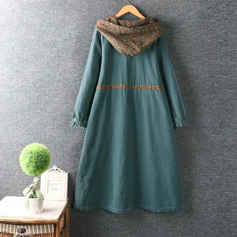 Autumn New Hooded Trench Coat Women Long Sleeve Single Breasted Casual Outerwear Chinese Style Retro Versatile Slim Dress Women