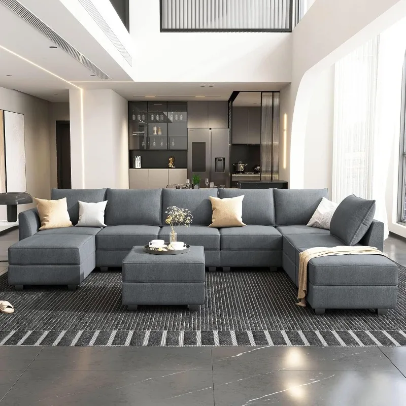 Modular Sectional Sofa with Storage Reversible Sectional Modular Sofa Couch with Ottomans U Shaped Sectional Couch