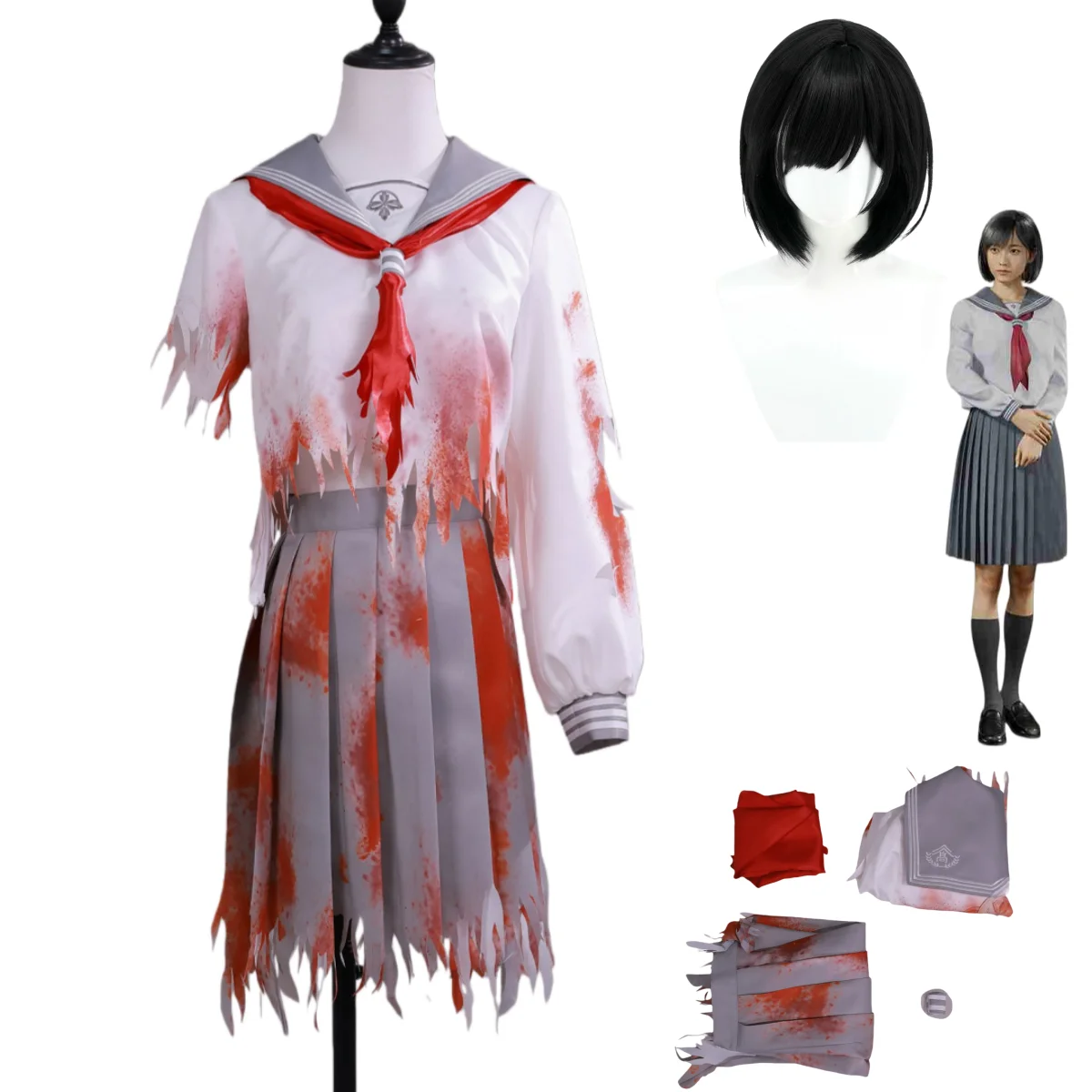 

Аниме игра SILENT HILL F Shimizu Hinako косплей костюм сломанный Jk школьная форма версия пятна крови парик женский сексуальный костюм для вечеринки