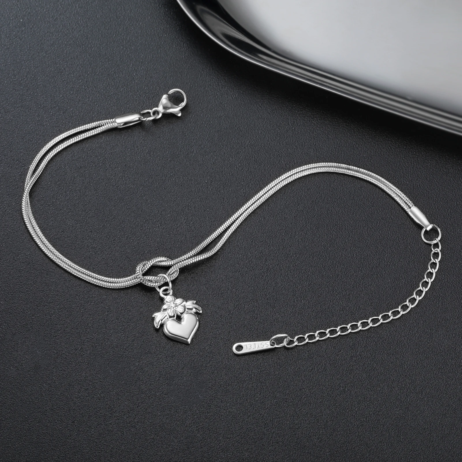 Kkjoy Schlangenkette Knoten Herz Blumen Armband Edelstahl Zierlicher Ins-Stil Niedlicher Schmuck Valentinstag Geschenk für Frauen Mädchen – Detail 1