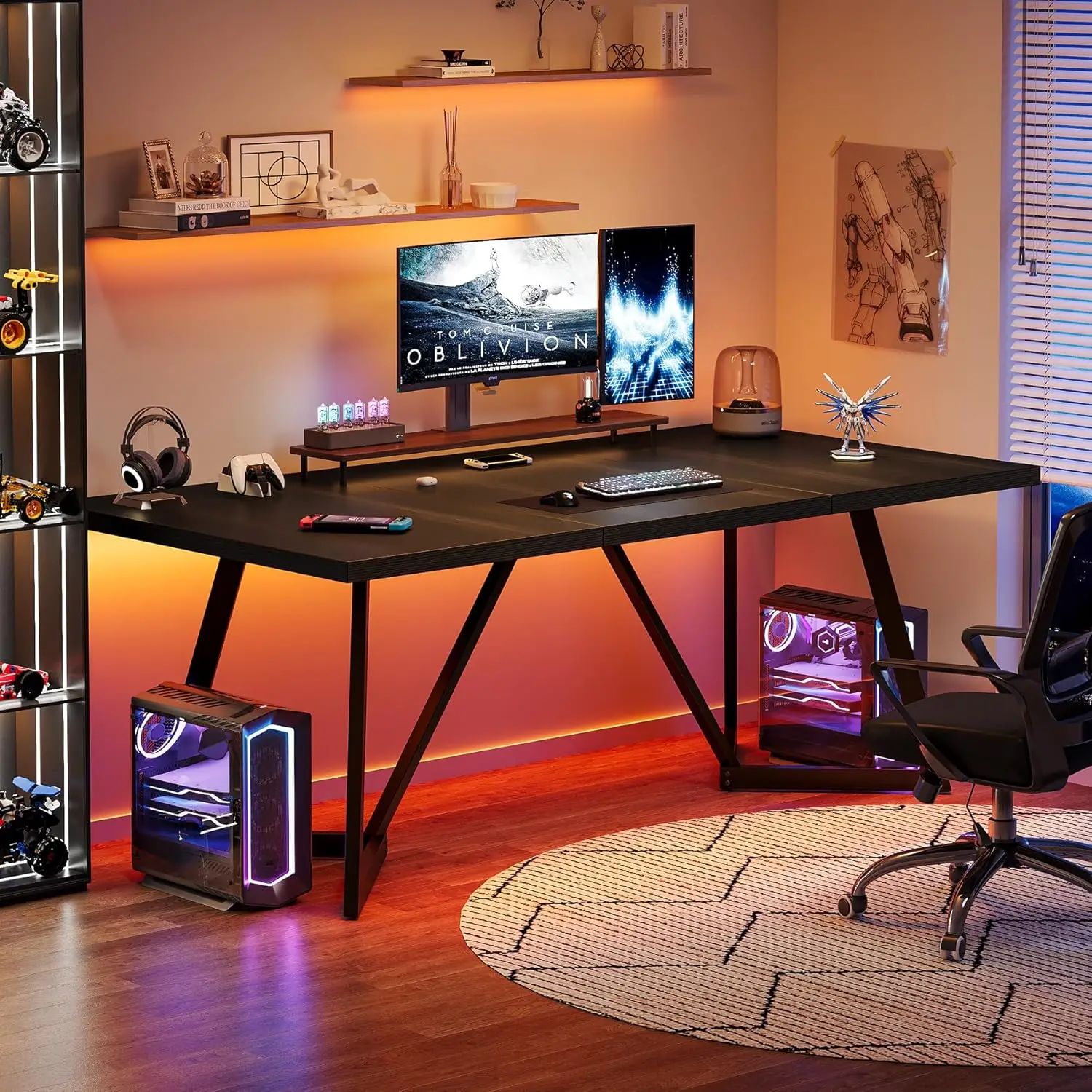#70.86-Inch Large Executive Desk, Modern Computer Office Desk Workstation with Metal Frame, Writing Table for Home Office