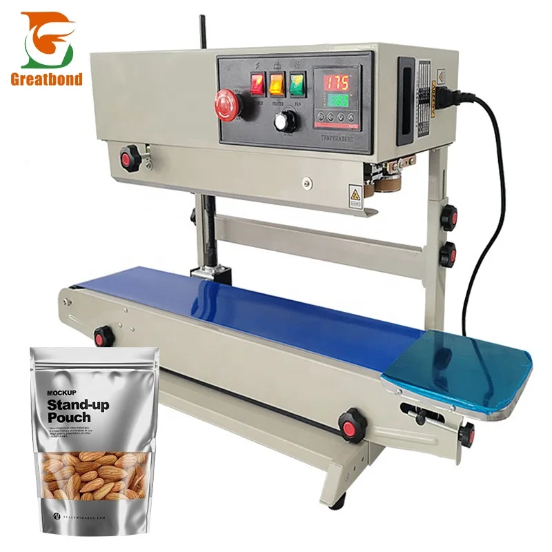 FR-900 Venta al por mayor, sellador de banda continua automático personalizado, bolsa de plástico, bolsa de alimentos, máquina de sellado Vertical portátil de escritorio