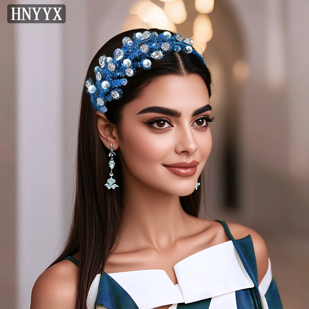 

HNYYX Bright Rhinestone Headband Luxurious Pearl Headpiece Atmosphere Headdress Wedding Dress Jewelry Hair Accessories A372