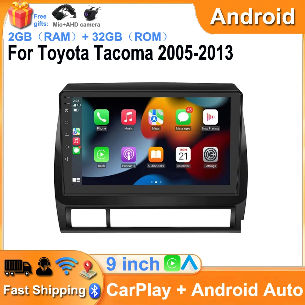 2+32G 9'' Car Radio Stereo Radio Multimedia ​GPS Navigati​on For Toyota Tacoma 2005-2013 with Android Auto Android 13