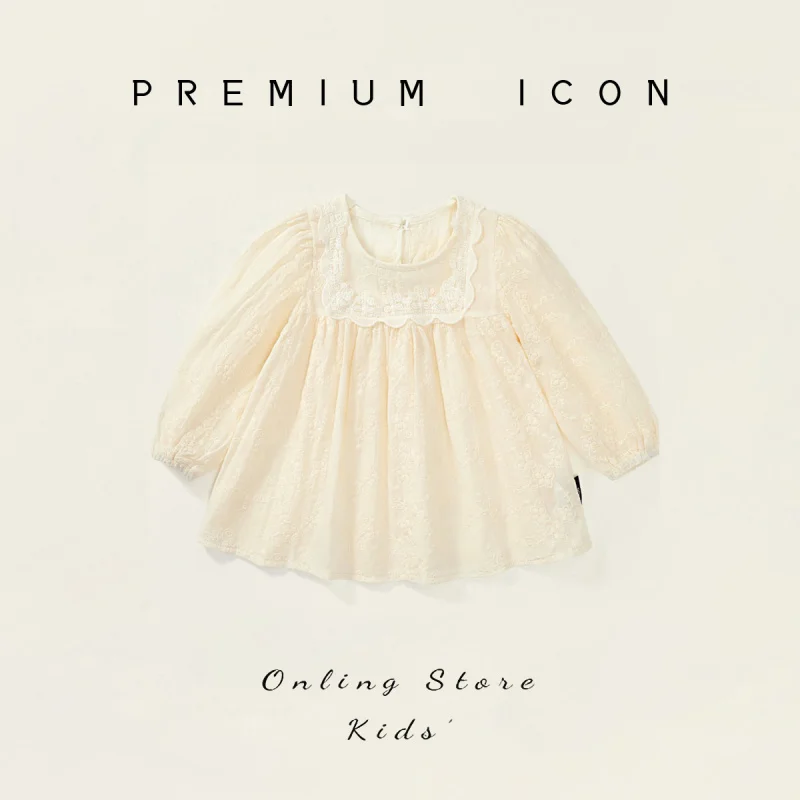 

Gerla Children's Clothing Girls' Lace Trim Shirt Autumn New French Jacquard Doll Shirt Top