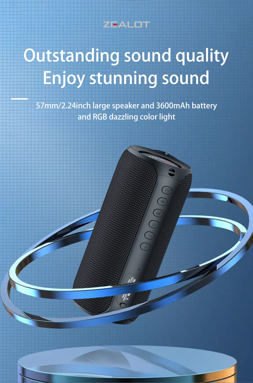 ZEALOT-S32MAX Tragbarer Bluetooth-Lautsprecher 20W Wasserdichter Kabelloser Lautsprecher Leistungsstarker Klang Bassverstärkung Ultra-Lange Akkulaufzeit – Detail 6