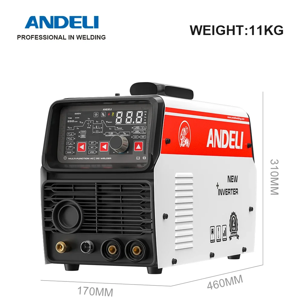 ANDELI جديد وصول TIG-250PE LED 220 فولت التيار المتناوب تيار مستمر TIG لحام TIG آلة لحام التيار المتناوب TIG نبض الباردة الألومنيوم لحام MMA بقعة