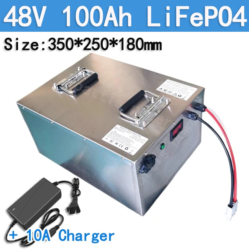 lifepo4 battery pack 48v 100AH batterie with BMS for electric tricycle golf cart boat EV RV camper scooter + 10A charger