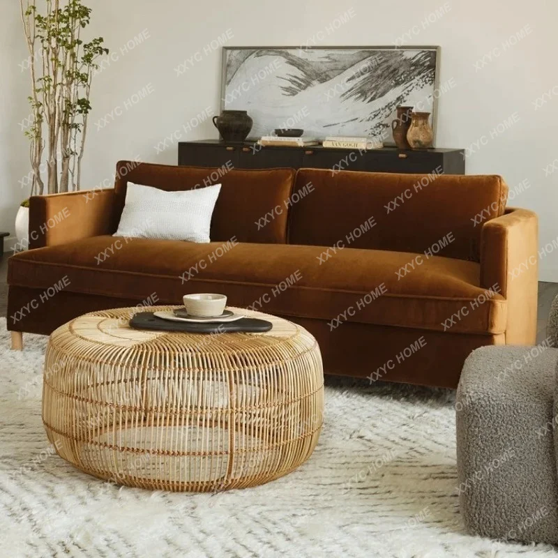 

L retro fabric sofa small apartment living room medieval velvet homestay straight sofa