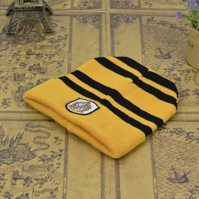 Anime Knitted Plush Hat Striped Badge Hats Harris Warm Cap Cosplay Unisex Costume Fashion Accessories Prop Party