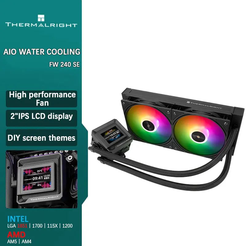 Thermalright FW 240 SE ARGB All-in-One Water Cooler 2-inch IPS LCD Liquid CPU Cooler supports LGA1851/1700 AMD AM4/AM5