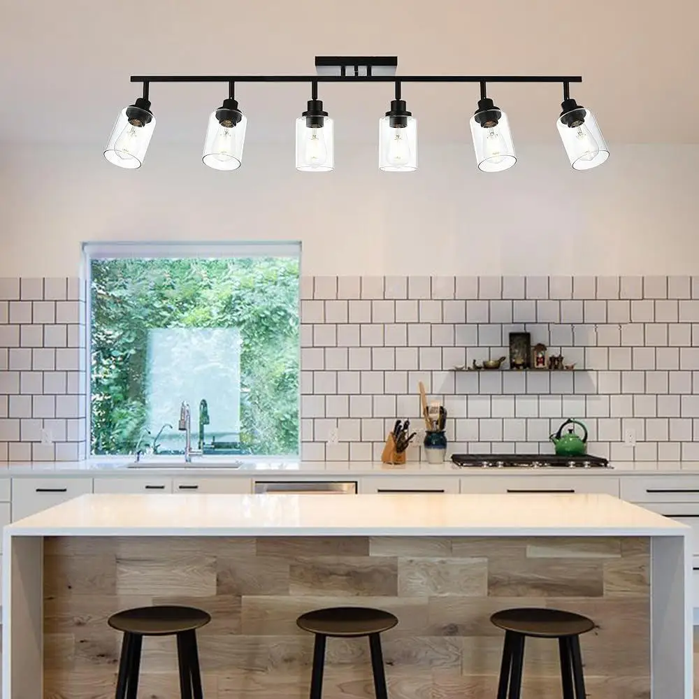 Ceiling Track Lighting Kit 6 Light Fixtures Adjustable Heads Wall Mount Flexibly Rotatable Modern Dimmable E26 Bulb Compatible