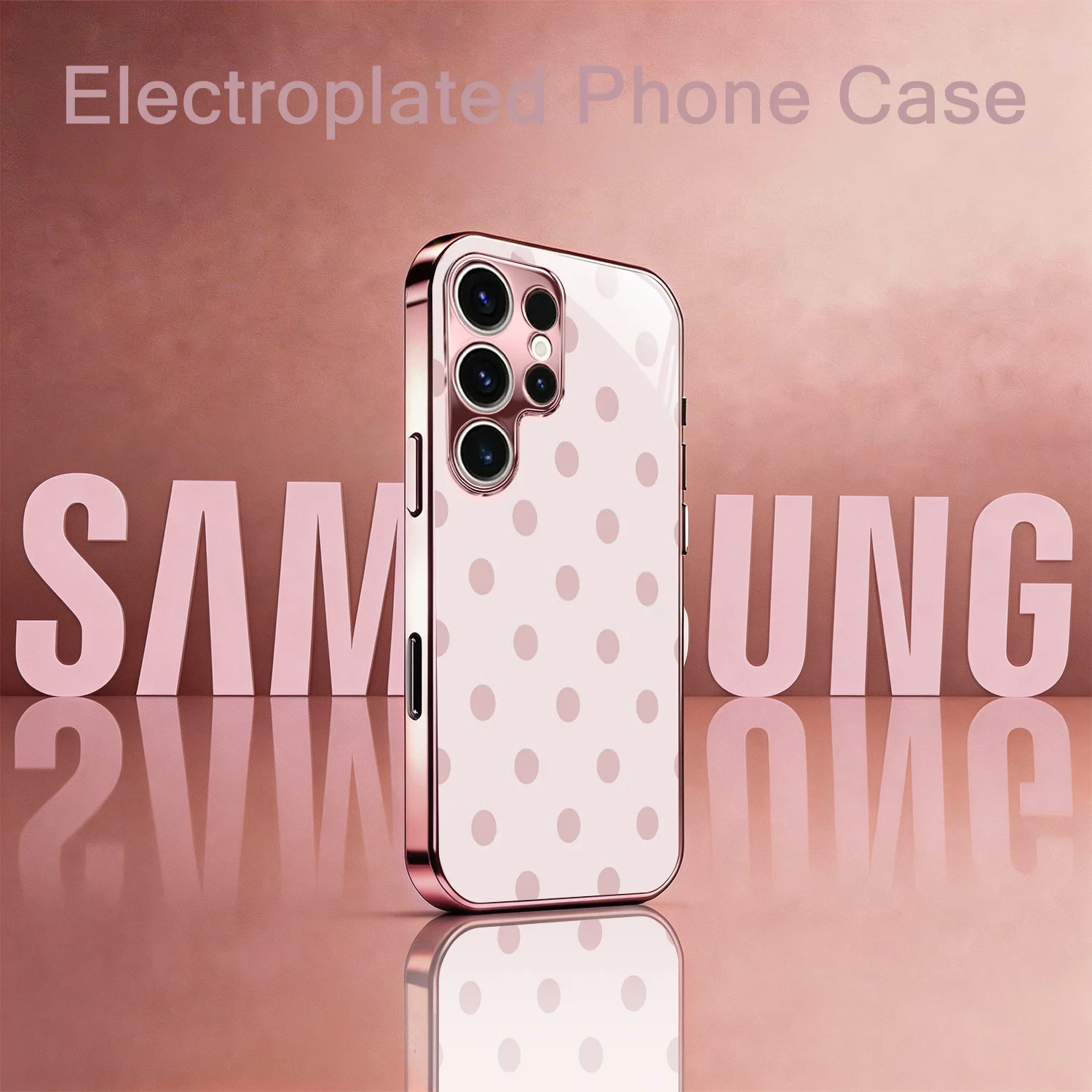 Rose gold dot pattern glass phone case suitable for Samsung Galaxy S26 S25 S24 S23 S22 S21 S20FE/Ultra/Plus anti drop back cover