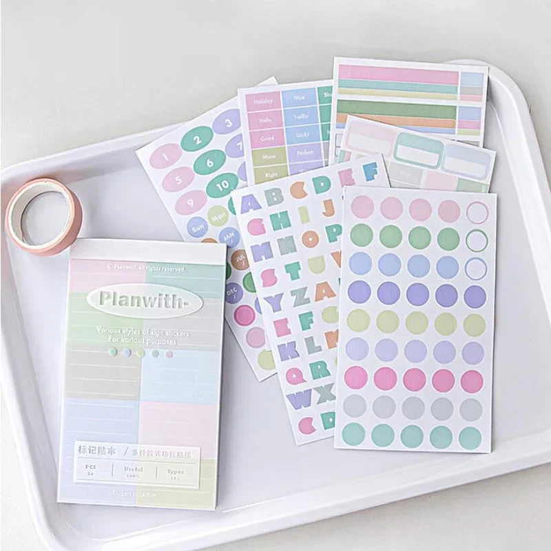 32 Vellen Multicunftion Stickers Kawaii Planner Index Labels Classificatie Nummer Datum Dagelijkse Planner Koreaanse Briefpapier