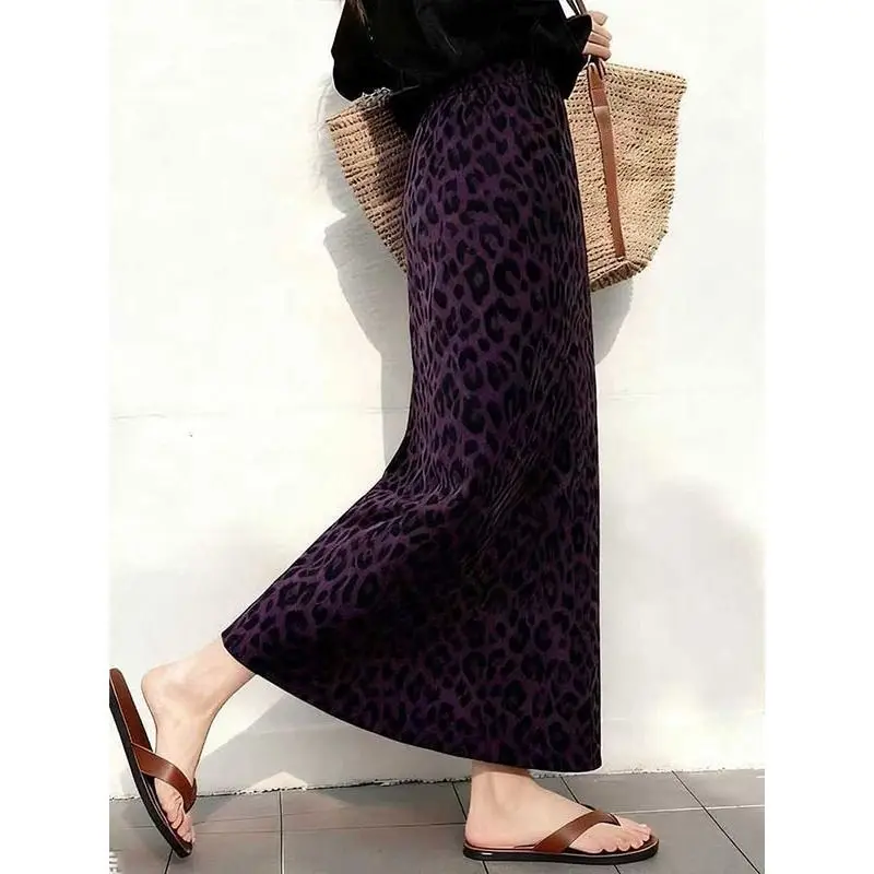 Velvet Straight Cut Leopard Print Skirt Purple Winter Coat Matching Vintage Elegance Bodycon Women's Fashion Half-length Skirt