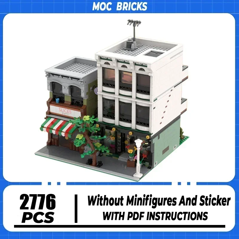 

Moc Building Block Modular Pizzeria and Flower Shop Model Technology Brick DIY Assembly City Street View Toy Holiday Gifts