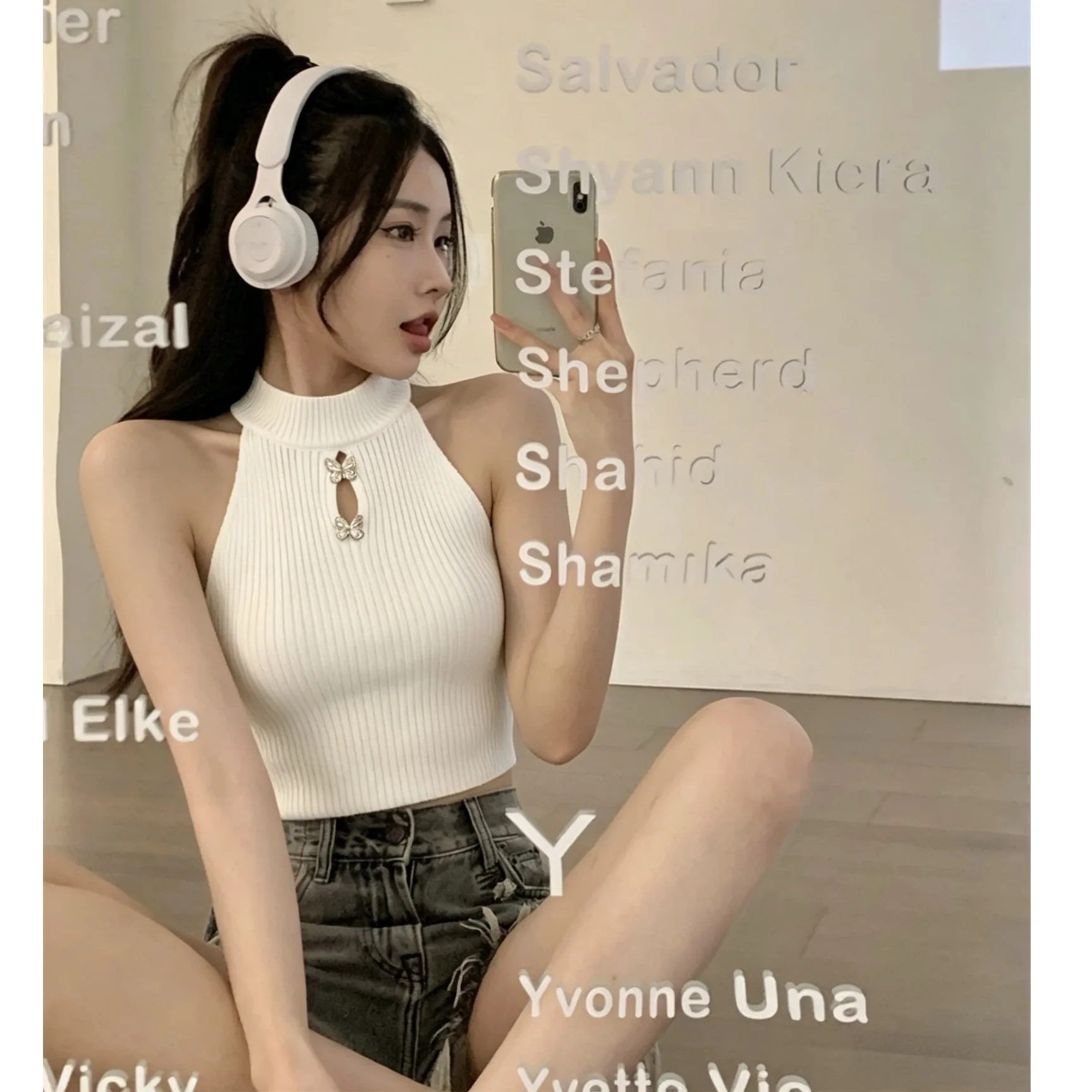 Summer 2026 Hot New Spicy Girl Sweet Heart Neck Hanging Strap  Hollow out Design Women's Top Knitted Regular Fit Sho...