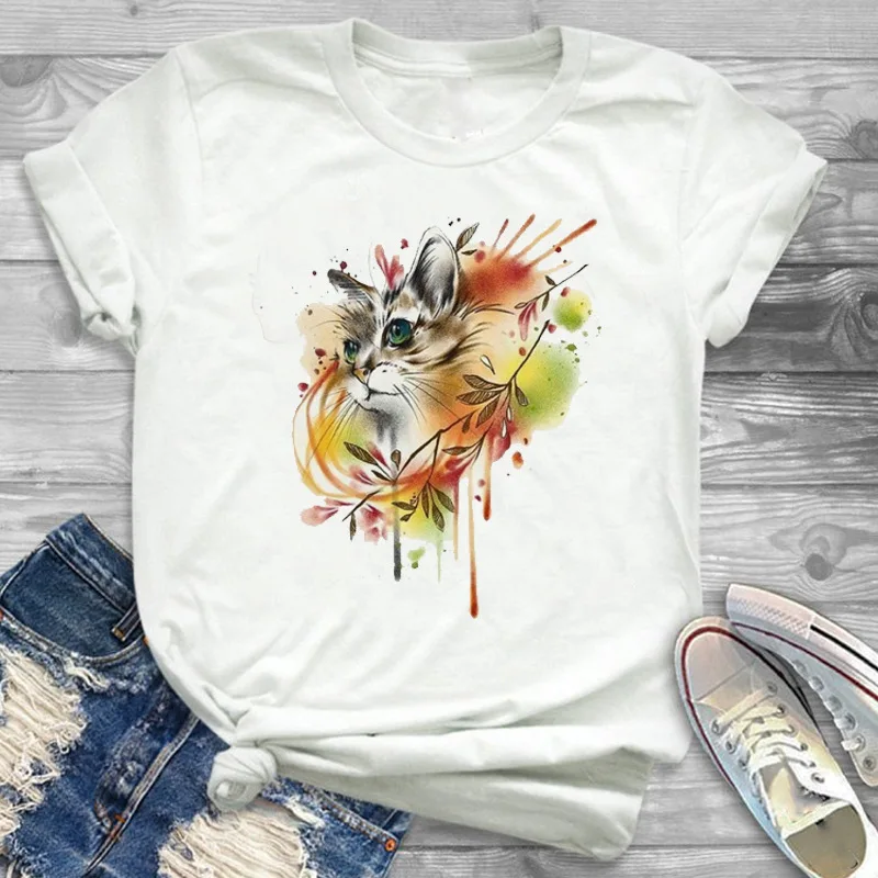 Women's Cartoon T-Shirt Lovely Rabbit Plant Flower Aesthetic Harajuku Graphic Top Casual Wear Polyester Fabric Summer Fashion