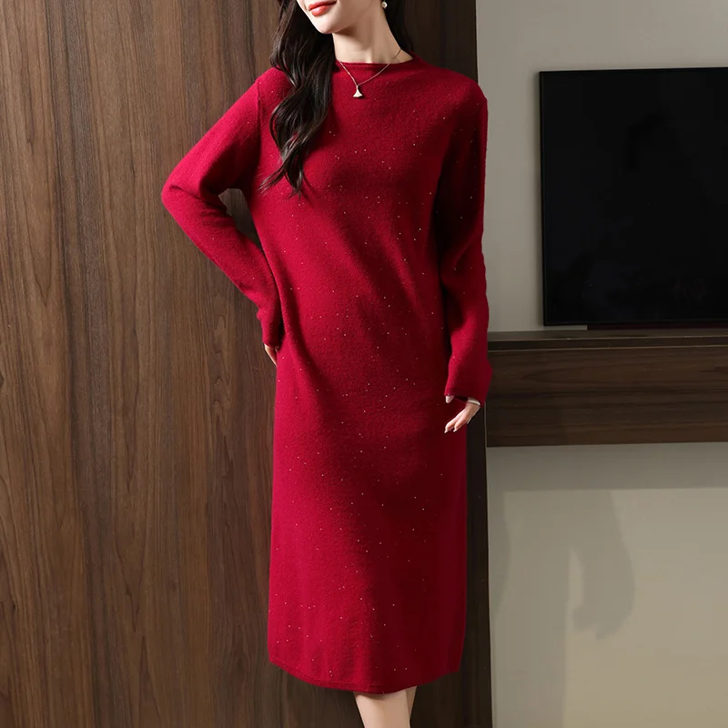 

Shiny Dresses For Women 2024 Autumn/Winter 100% Wool Knitting Long Dress On Offer Clearance Free Shipping Casual Women's Dresses