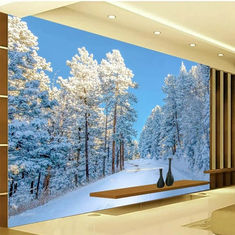 Custom Snow Landscape forest Photo Wallpaper Mural Modern 3D Living room sofa TV background wall bedroom restaurant tree woods