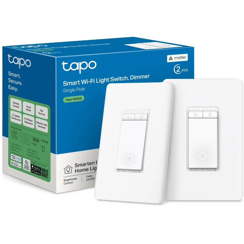 

TP-Link Tapo Matter Smart Dimmer Switch: Voice Control w/Siri, Alexa & Google Assistant, UL Certified, Timer & Schedule, Easy Gu