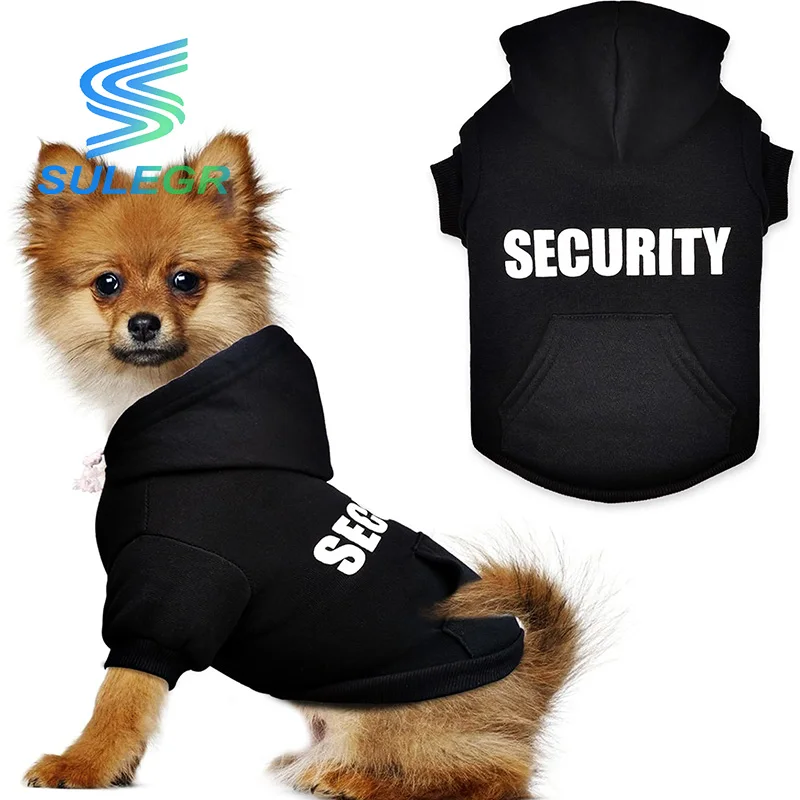 SULEGR Dog Hoodie Security Dog Sweater Soft Brushed Fleece Dog Clothes Dog Hoodie Sweatshirt With Pocket For Small Medium Black