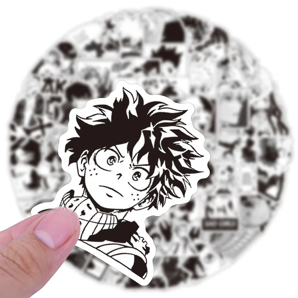 10/30/50/100pcs Preto Branco Mix Anime Adesivos My Hero Academy Haikyuu!! Decalques de desenhos animados brinquedo diy laptop bagagem bicicleta adesivo legal
