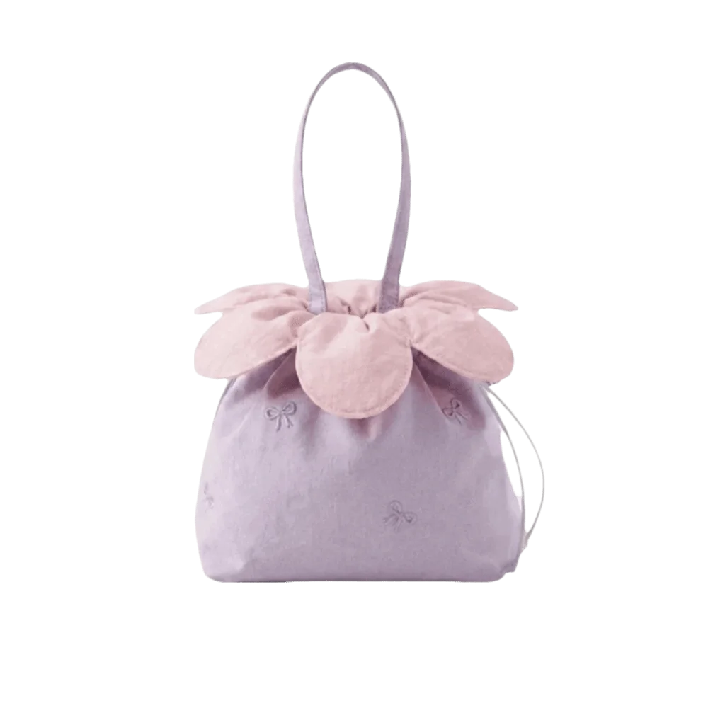 Cute Sweet Flower Drawstring Handbag Bow Printed Polka Dot Polka Dot Tote Bag Lightweight Large Capacity Storage Bag Girls