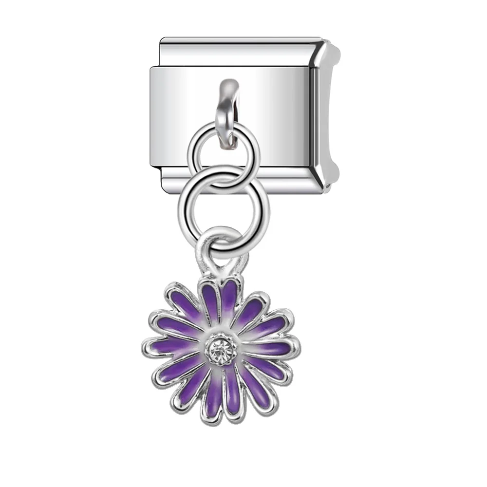 Trusta 2024 Fashion Flower Rainbow Fish Charm Italian Links 9mm Stainless Steel Bracelet for Women DIY Jewelry Wholesale N202