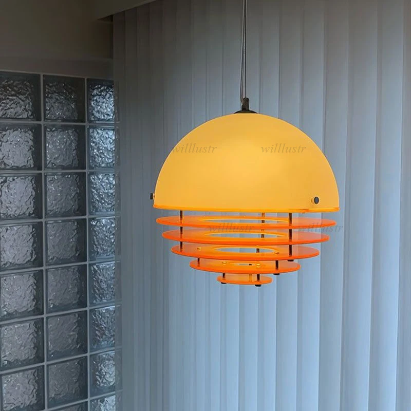 Sunset Orange Acrylic Pendant Light Memphis Style Glass Hanging Lamp for Hotel Cafe Bar Island Window Hanging Ceiling Chandelier
