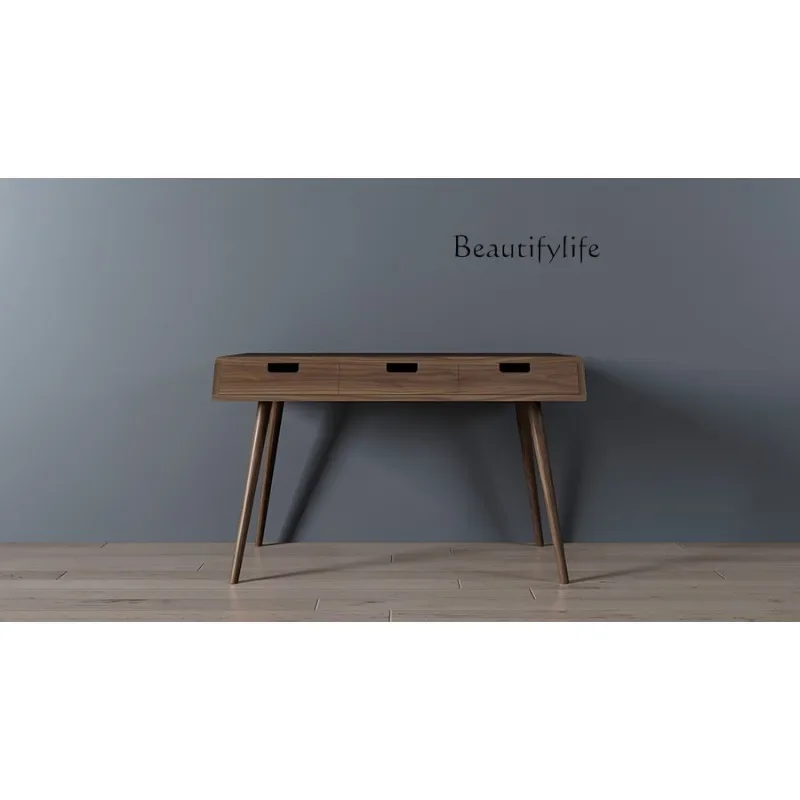 

M Modern Simple Black Walnut Desk Solid Wood Design Storage Drawer Study Writing Work Table