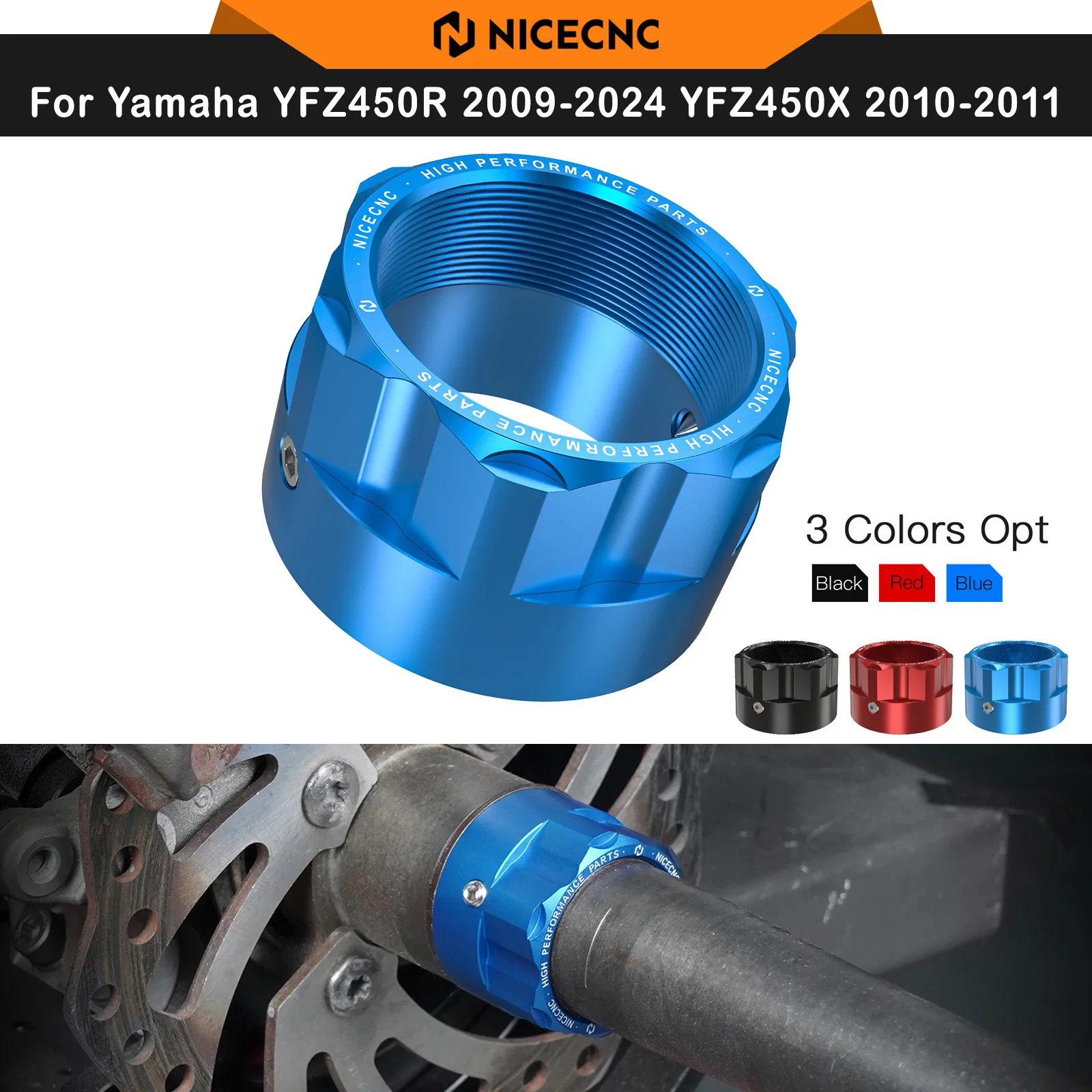 

NICECNC For Yamaha YFZ450R 2009-2024 YFZ450X 2010-2011 YFZ450 2017Rear Axle Nut Replaces 90179-38001-00 7075 Aluminum ATV