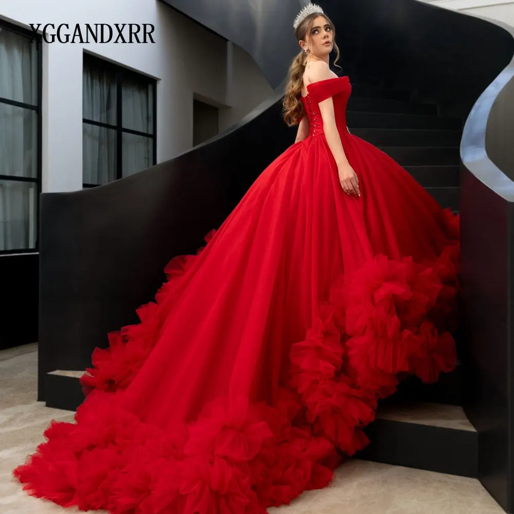 

Красные платья Quinceanera на заказ, 2025 г., милое плиссированное платье принцессы со складками и бисером, праздничное платье принцессы Sweet 16, пышное платье Vestidos De 15 Años