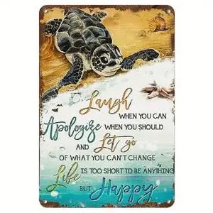

Enchanting turtle inspired quotes metal logo - rural beach themed mural suitable for home, caf é, office decoration