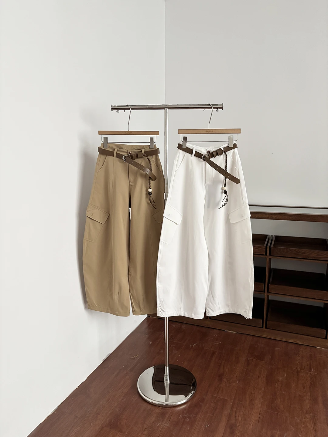 

American Style High Waist Wide Leg Pants Women Summer Loose Slimming Versatile Belted Casual Pants Workwear Style Commute Wind