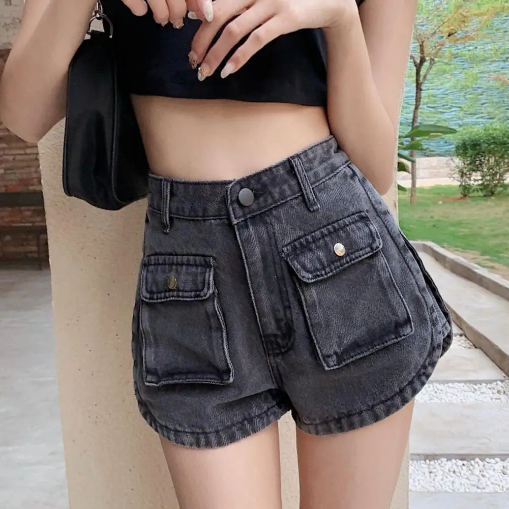 Summer Women's Casual High Waist Button Denim Shorts Female Clothing Fashion All-match Pockets Spliced Loose Wide Leg Shorts