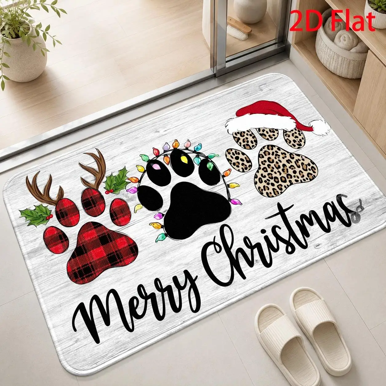 Dog Paw Prints Welcome Rug Merry Christmas Doormat Plaid Leopard Winter Area Rug Laundry Room Studio Office Home Floor mat