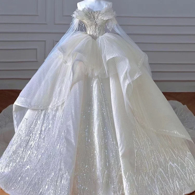 

Elegant Modern Off The Shoulder Beading Advanced Design Wedding Dress Organza and Tulle Luxury Ball Gown Vestido de novia