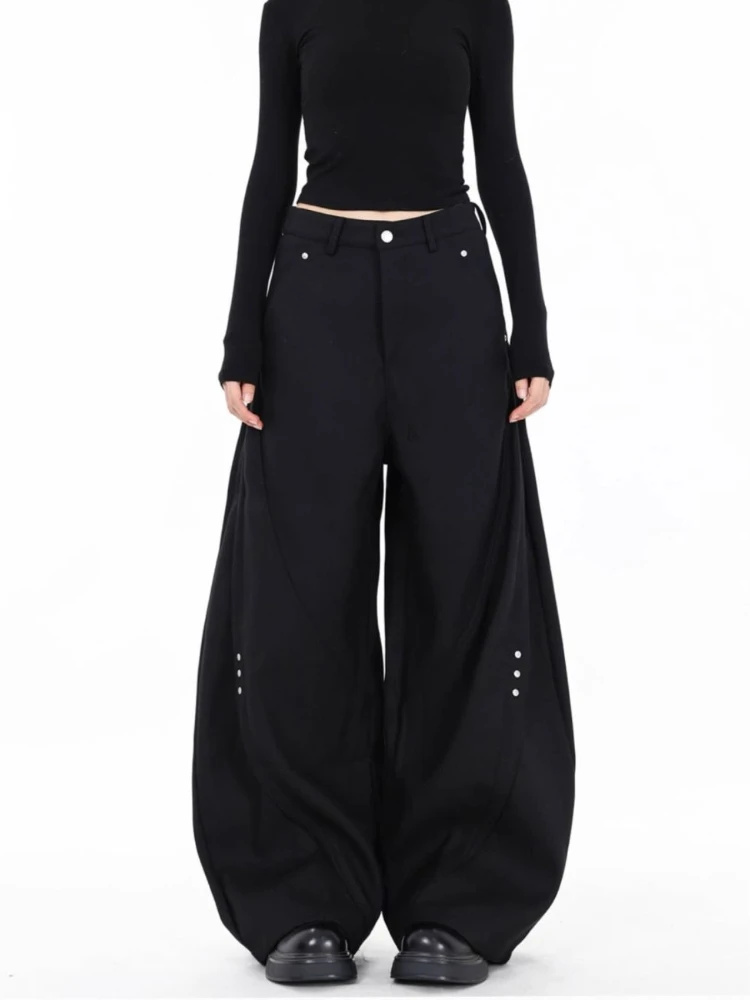 Women Casual Black Long Trousers Gyaru Pants Y2K Japanese Bell-Bottom Harajuku Low Rise Kpop Baggy Flare Pants Cyber Punk Outfit
