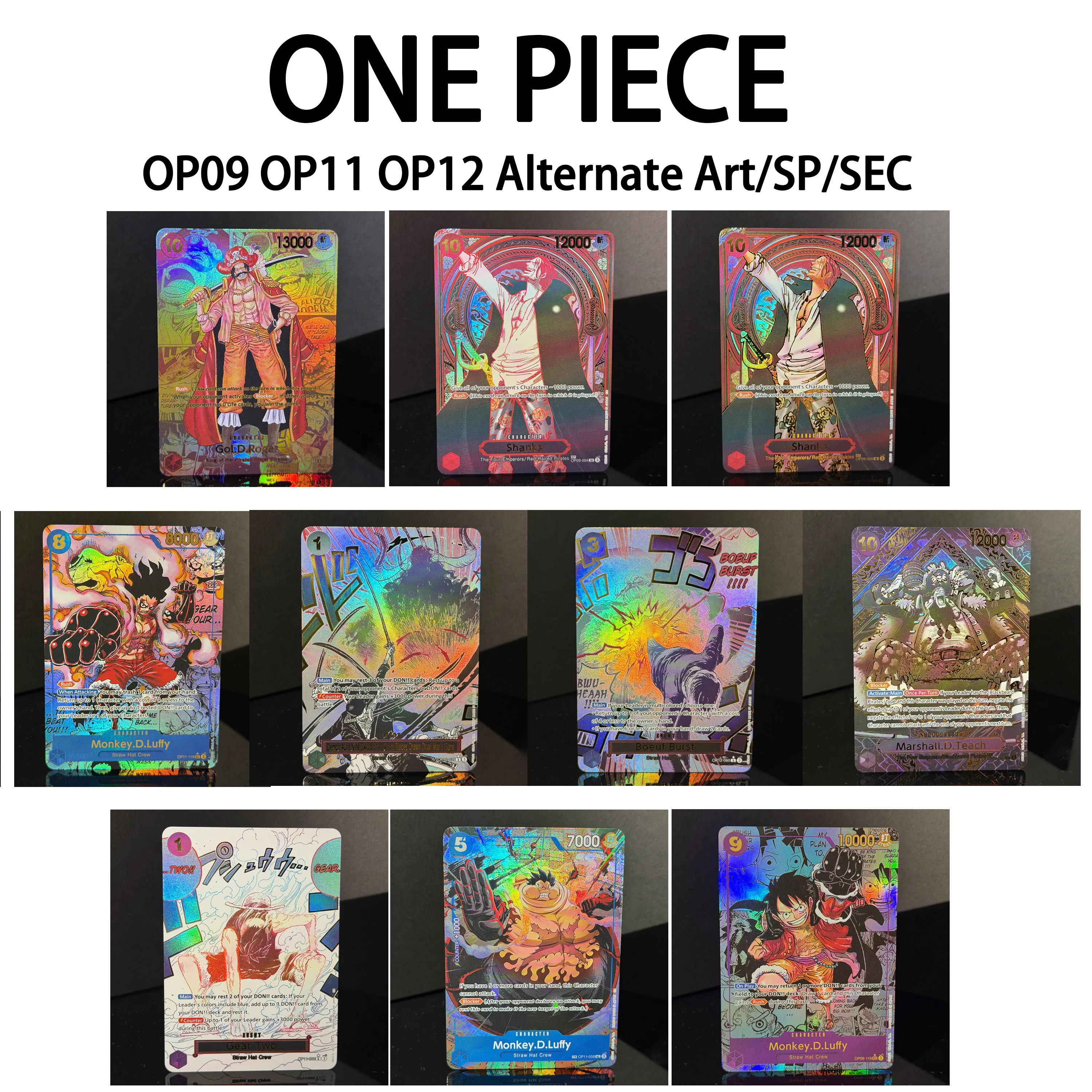 

ONE PIECE TCG OP11 OP09 OP12 SR/SP/SEC Teach Roger Luffy OP09-004 OP09-093 OP11-118 Manga Rare Holo Foil Proxy Collectible Cards