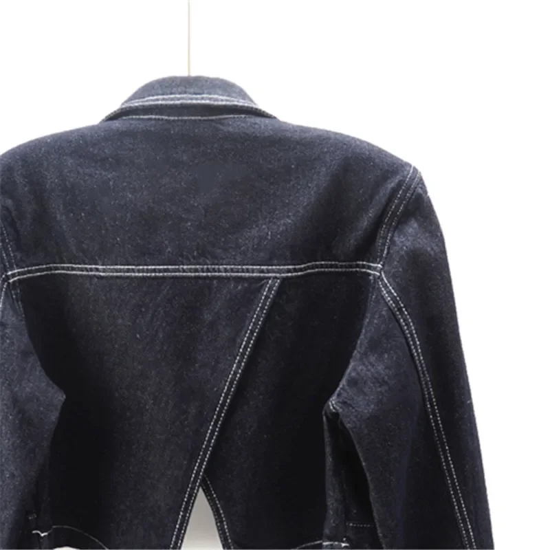 Vintage Große Tasche Langarm Denim Jacke Frauen Casual Cowboy Oberbekleidung Frühling Herbst Neue Dünne Kurze Jeans Jacke Mantel Weibliche