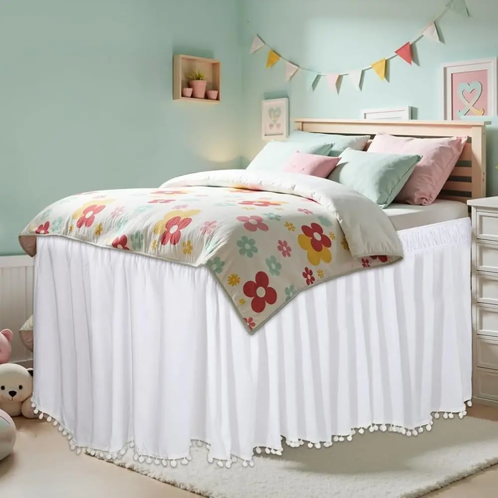 

Юбка для кровати в общежитии Twin-XL - 36 дюймов в длину, 80 дюймов в ширину, из микрофибры, с оборками, очень длинная